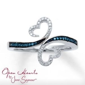 1-Left Gorgeous Open hearts w/ Blue crystals Rings